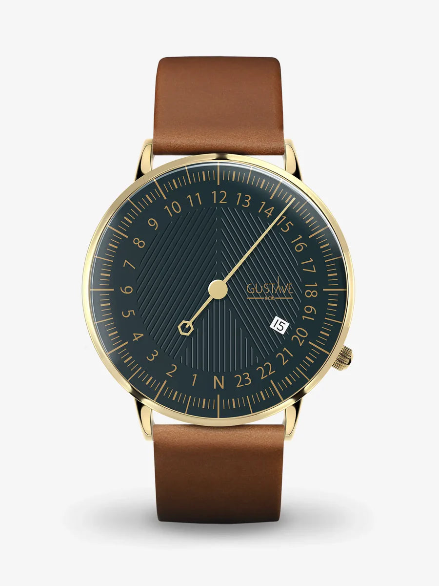 André Or & vert - bracelet cuir marron