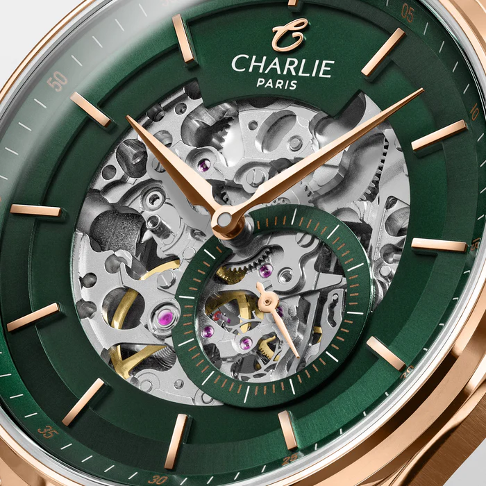 CHARLIE Initial Squelette Vert et Doré rose