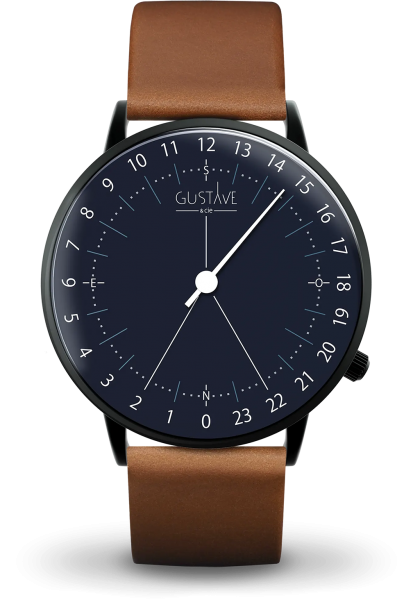 Antoine 24H Bleue - Bracelet cuir marron