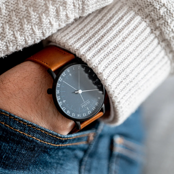 Antoine 24H Bleue - Bracelet cuir marron