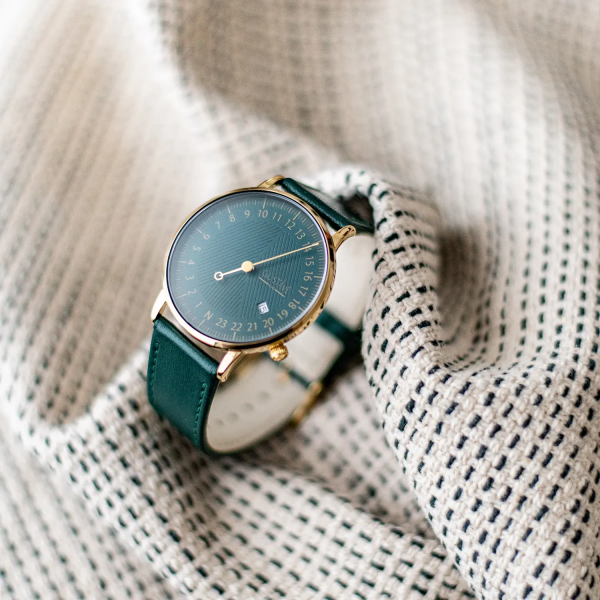André Or & vert - bracelet cuir marron