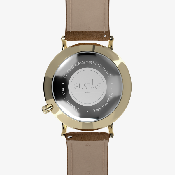 André Or & vert - bracelet cuir marron