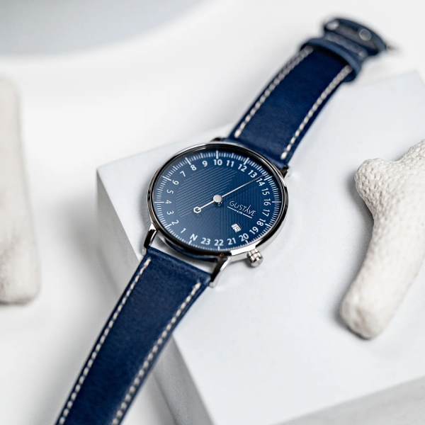 André Argent & bleu - Bracelet milanais argent