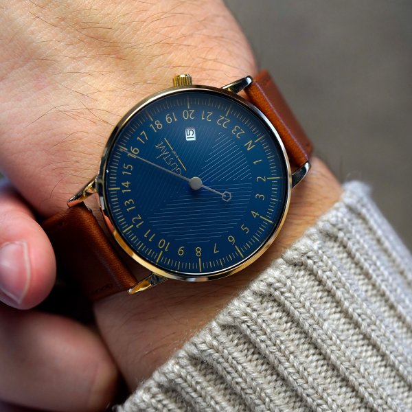 André Or & bleu - Bracelet cuir bleu