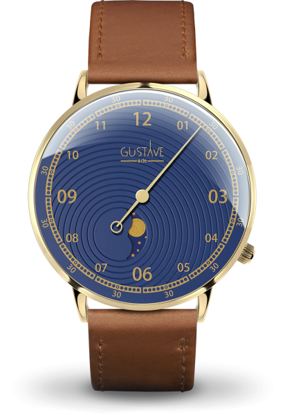 Georges Or & bleu - Bracelet cuir marron