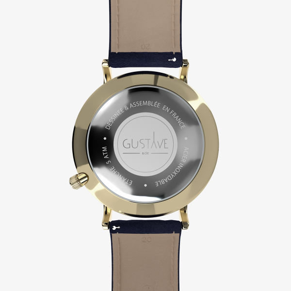 Georges Or & bleu - Bracelet cuir marron