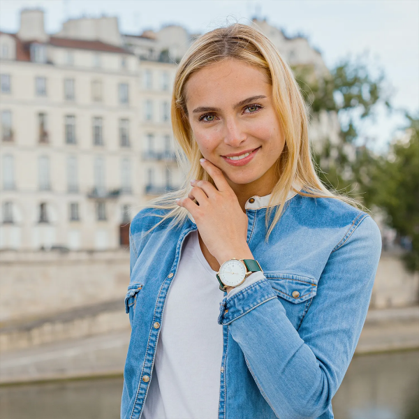 André Or & blanc - Bracelet cuir vert