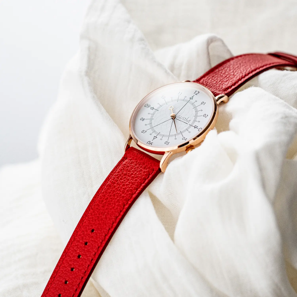 Louis Or rose & blanc - Bracelet cuir rose pâle bombé