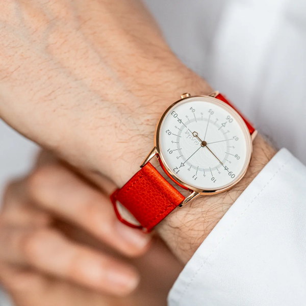 Louis Or rose & blanc - Bracelet cuir rose pâle bombé