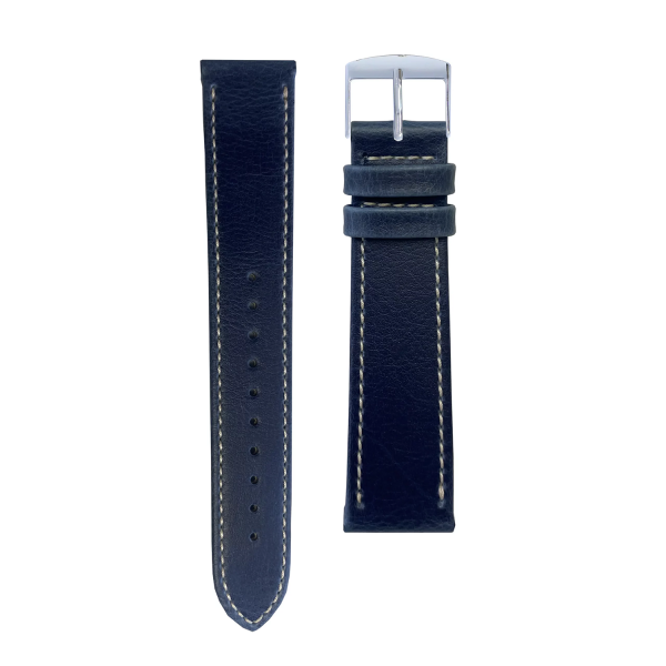 Bracelet cuir végétal bleu océan surpiqué