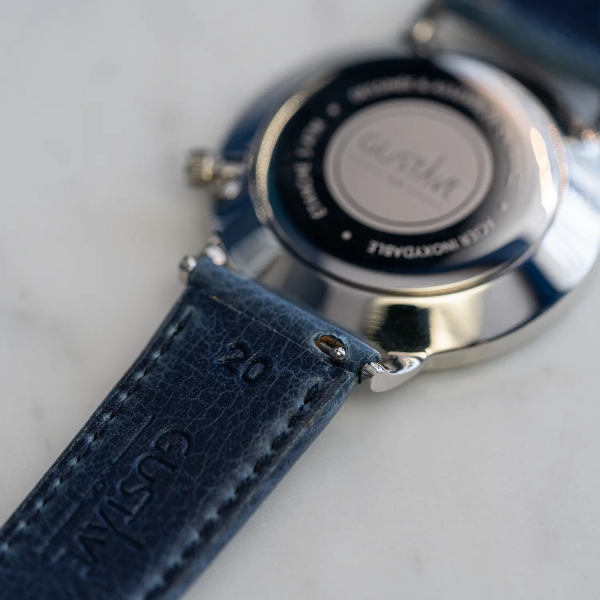 Bracelet cuir végétal bleu océan surpiqué