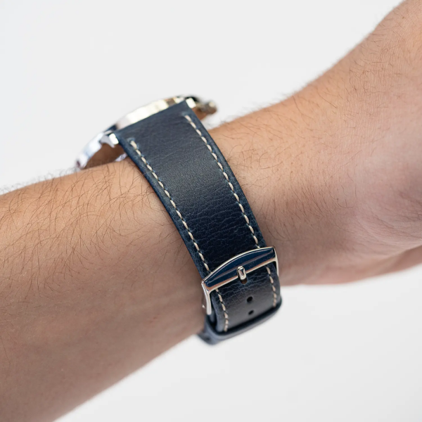 Bracelet cuir végétal bleu océan surpiqué