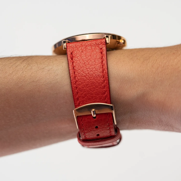 Bracelet cuir grainé corail