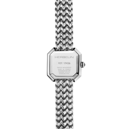 OCTOGÔNE – QUARTZ CARRÉ – ACIER & NACRE NOIRE