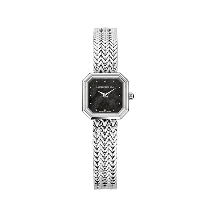 OCTOGÔNE – QUARTZ CARRÉ – ACIER & NACRE NOIRE