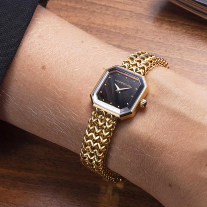 OCTOGÔNE – QUARTZ CARRÉ – DORÉ & NACRE NOIRE