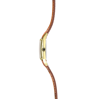 LUNA – QUARTZ – DORÉ & CUIR CAMEL