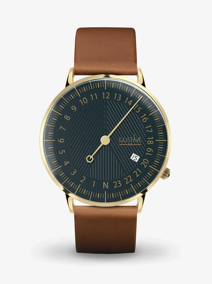 André Or & vert - bracelet cuir marron