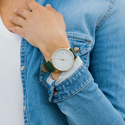 André Or & blanc - Bracelet cuir vert