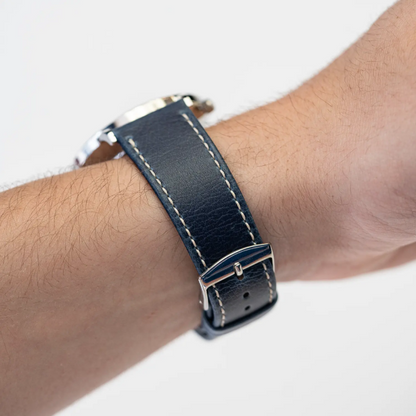 Bracelet cuir végétal bleu océan surpiqué